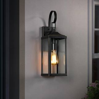 TRUE FINE Jefferson 19.3 in. 1-Light Large Black Hardwired Outdoor Wall Lantern Sconce TD40016OT