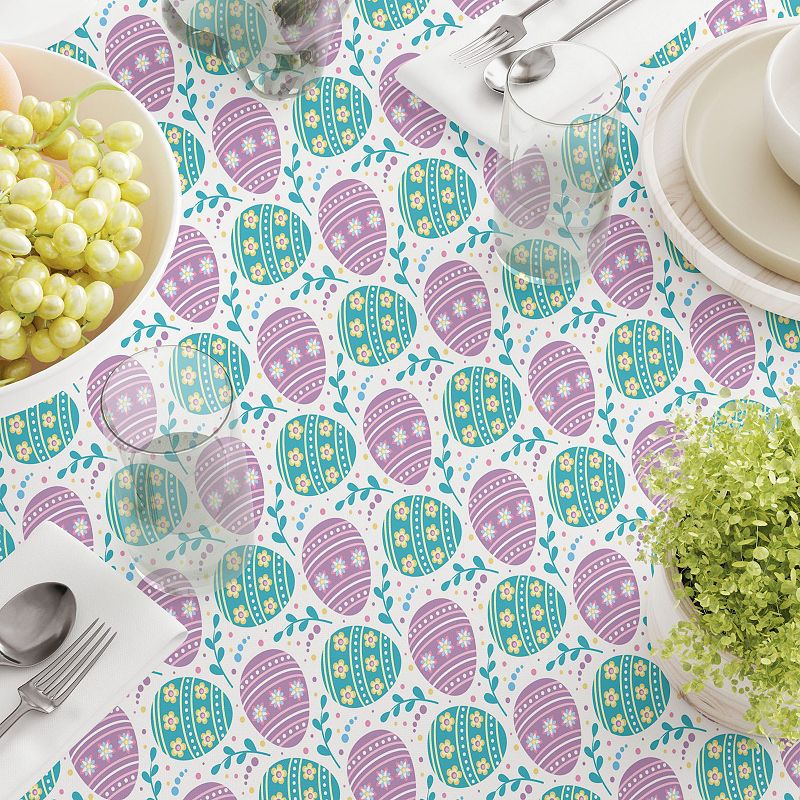 Square Tablecloth， 100% Cotton， 60x60， Daisy Doodle Easter Eggs