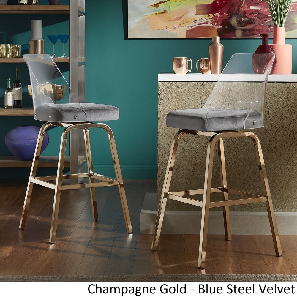 Lennox Velvet Bar Height Swivel Stools (Set of 2) by iNSPIRE Q Bold