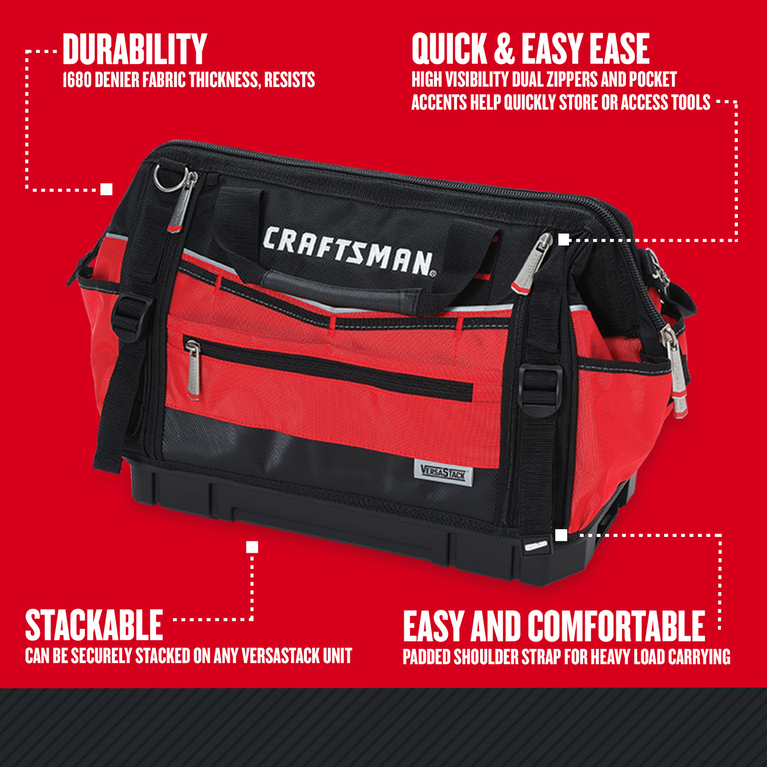 Craftsman VERSASTACK 8.5 in. W X 13.5 in. H Polyester Tool Bag 31 pocket Black/Red 1 pc