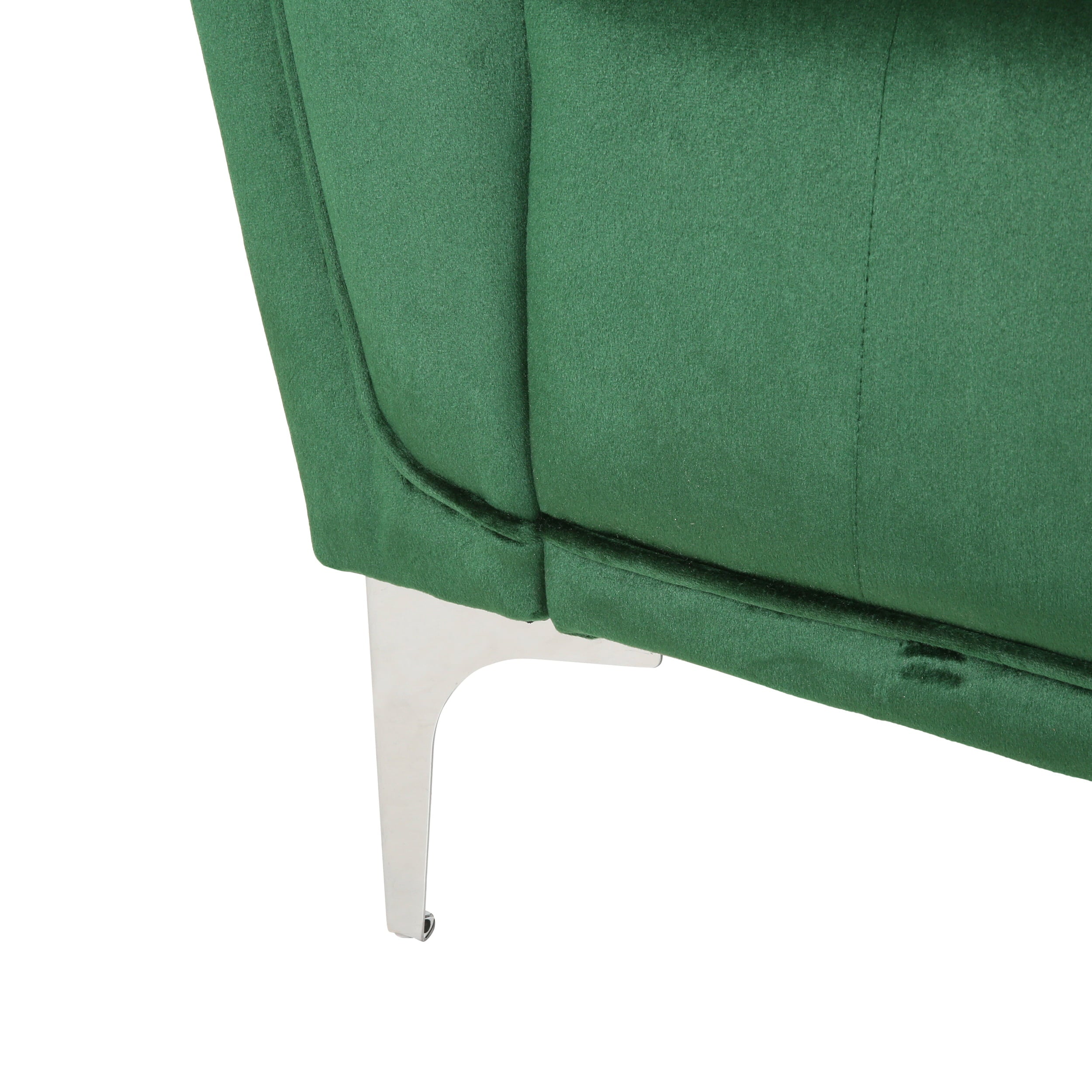 Noble House Emilio Velvet Sofa, Emerald, Silver