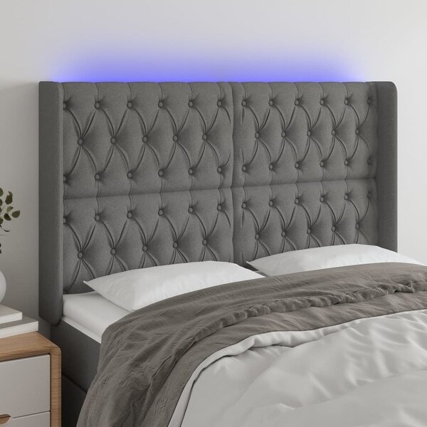 vidaXL LED Headboard Dark Gray/Light Gray Fabric - - 37455511