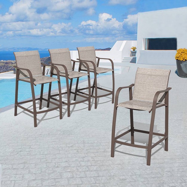 4pc Outdoor Counter Height Bar Stools Beige Crestlive Products