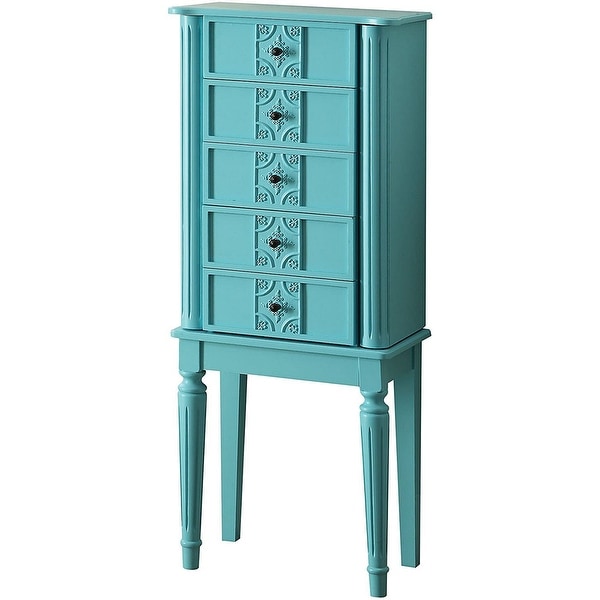 Wood Jewelry Armoire with 5 Drawers in Light Blue - - 22882519