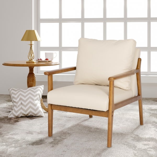 Mid-Century Modern Solid Wood Accent Chair Wide Armchair Single Chair Sofa with Cushions for Living Room Club Bedroom