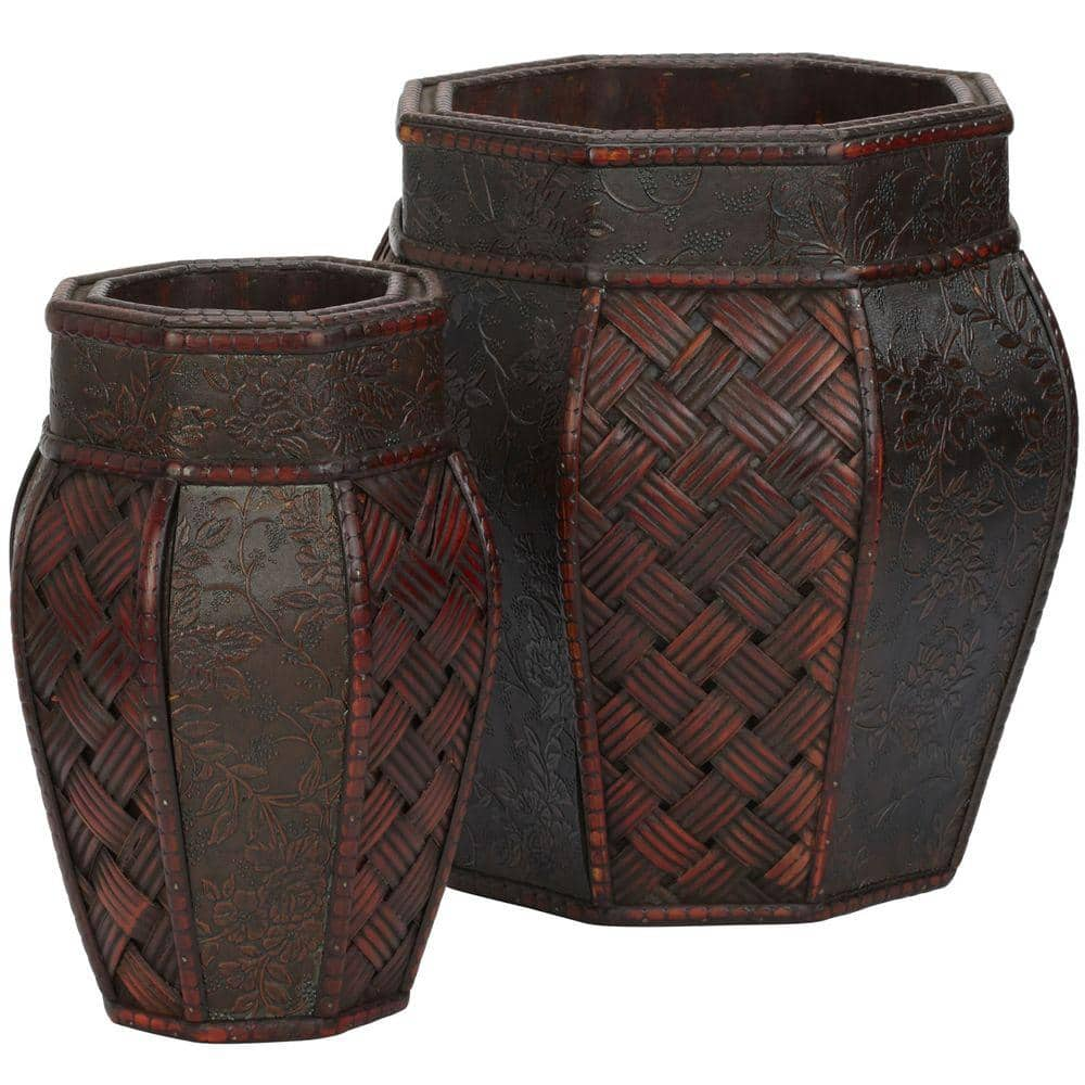 Nearly Natural 12.5 in. H Burgundy Design and Weave Panel Decorative Planters (Set of 2) 0517