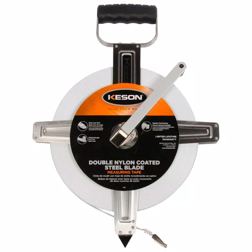 Keson 300 ft. Steel Open Reel Tape Measure， Stainless Steel Housing， Engineerand#8217;s and#8211; XDC Depot