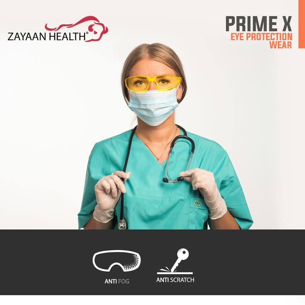 Zayaan Health PrimeX Black Amber Color Lens Temple Safety Glasses (3-Pairs) ZH-PRXSG-ABLBKT-MS14-3