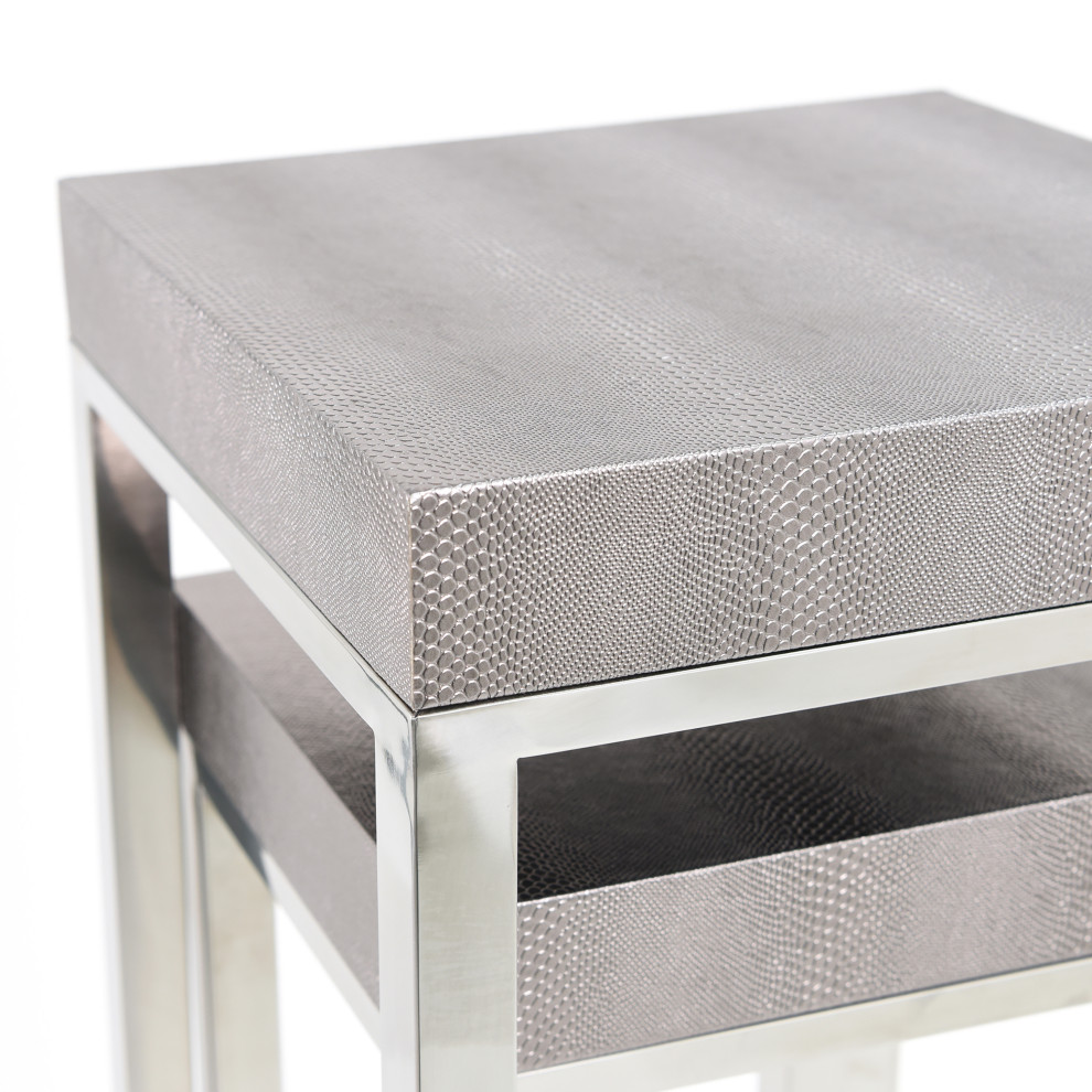 Silver Lizard Leather Tall Nesting Tables With Stainless Steel Legs   Contemporary   Coffee Table Sets   by Empire Art Direct  Houzz