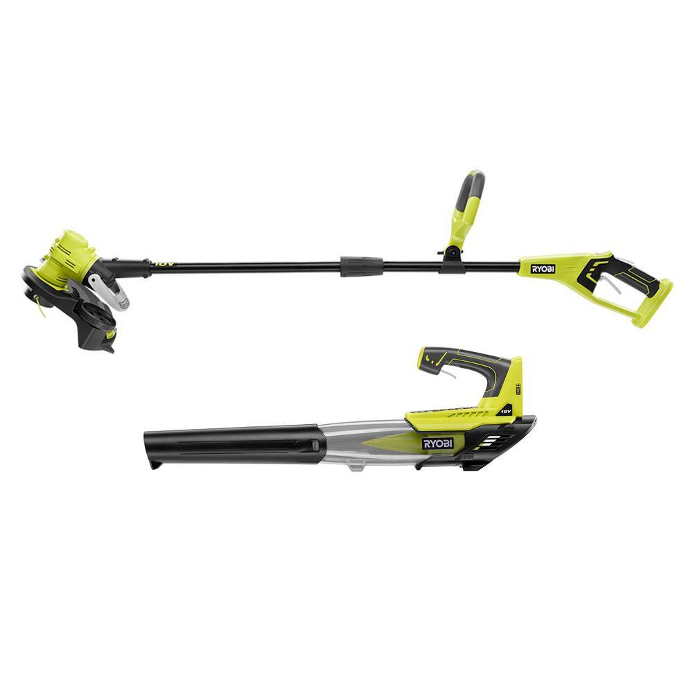 RYOBI ONE+ 18V Cordless String TrimmerEdger and Blower with Extra 3-Pack of Spools 4.0 Ah Battery and Charger P2035-AC