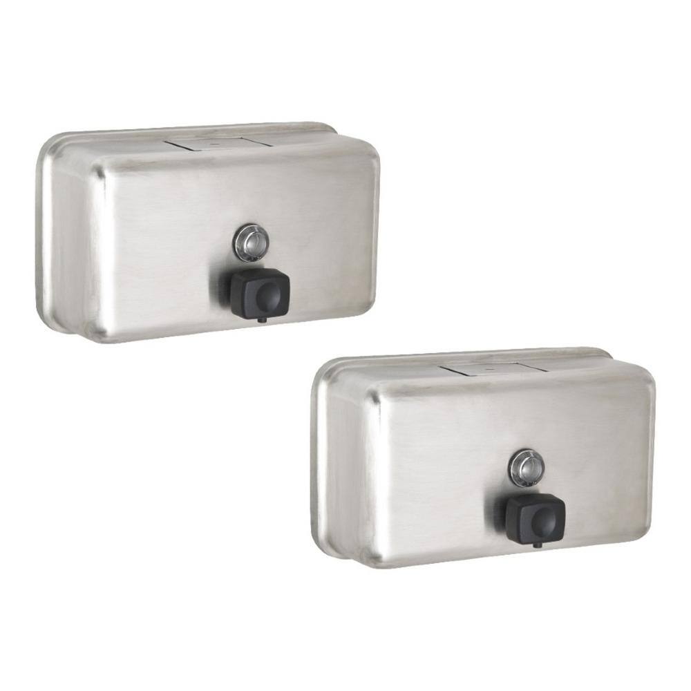 Alpine Industries 40 oz. Stainless Steel Horizontal Manual Surface-Mounted Liquid Soap Dispenser (2-Pack) 424-SSB-2PK