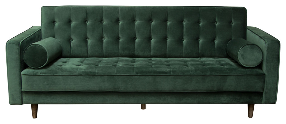 Juniper Tufted Sofa  Champagne Gray Velvet With/2 Bolster Pillows   Midcentury   Sofas   by Kolibri Decor  Houzz