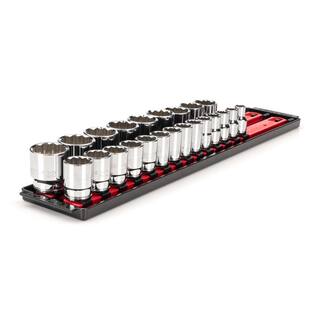 TEKTON 12 in. Drive 12-Point Socket Set with Rails (10 mm-32 mm) (23-Piece) SHD92120