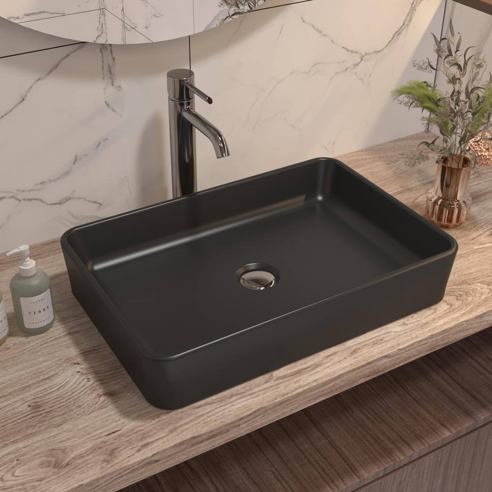 DEERVALLEY DeerValley Ally Black Ceramic Rectangular Vessel Bathroom Sink Not Included Facuet DV-1V0010