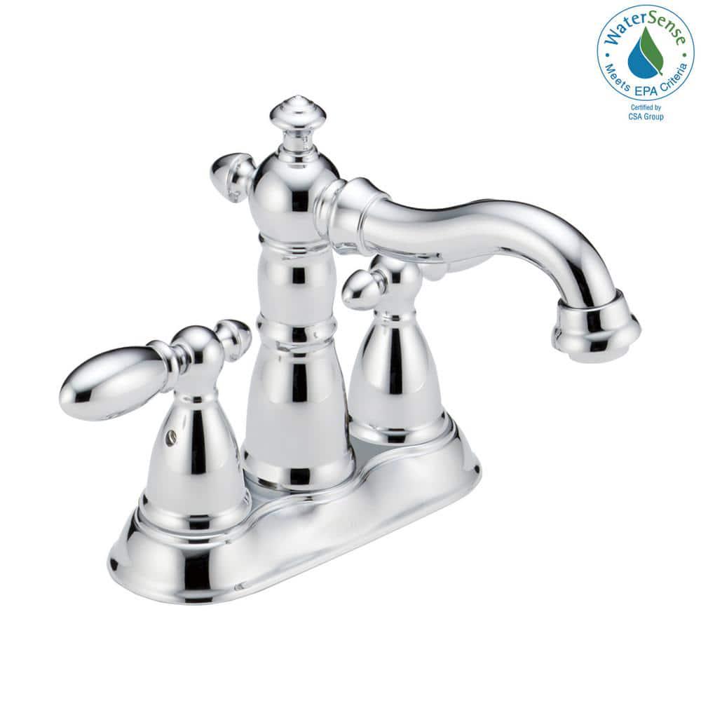 Delta Victorian 4 in Centerset 2Handle Bathroom Faucet with Metal Drain Assembly in Chrome