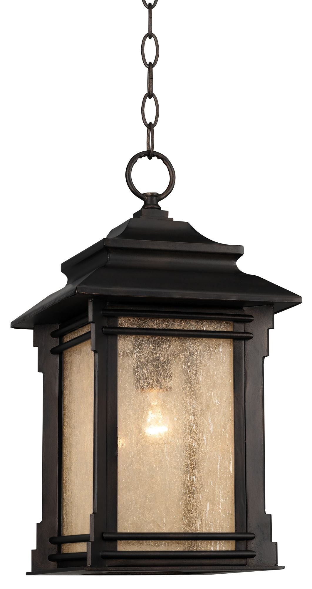 Franklin Iron Works Rustic Outdoor Ceiling Light Hanging Lantern Walnut Bronze 19 1/4