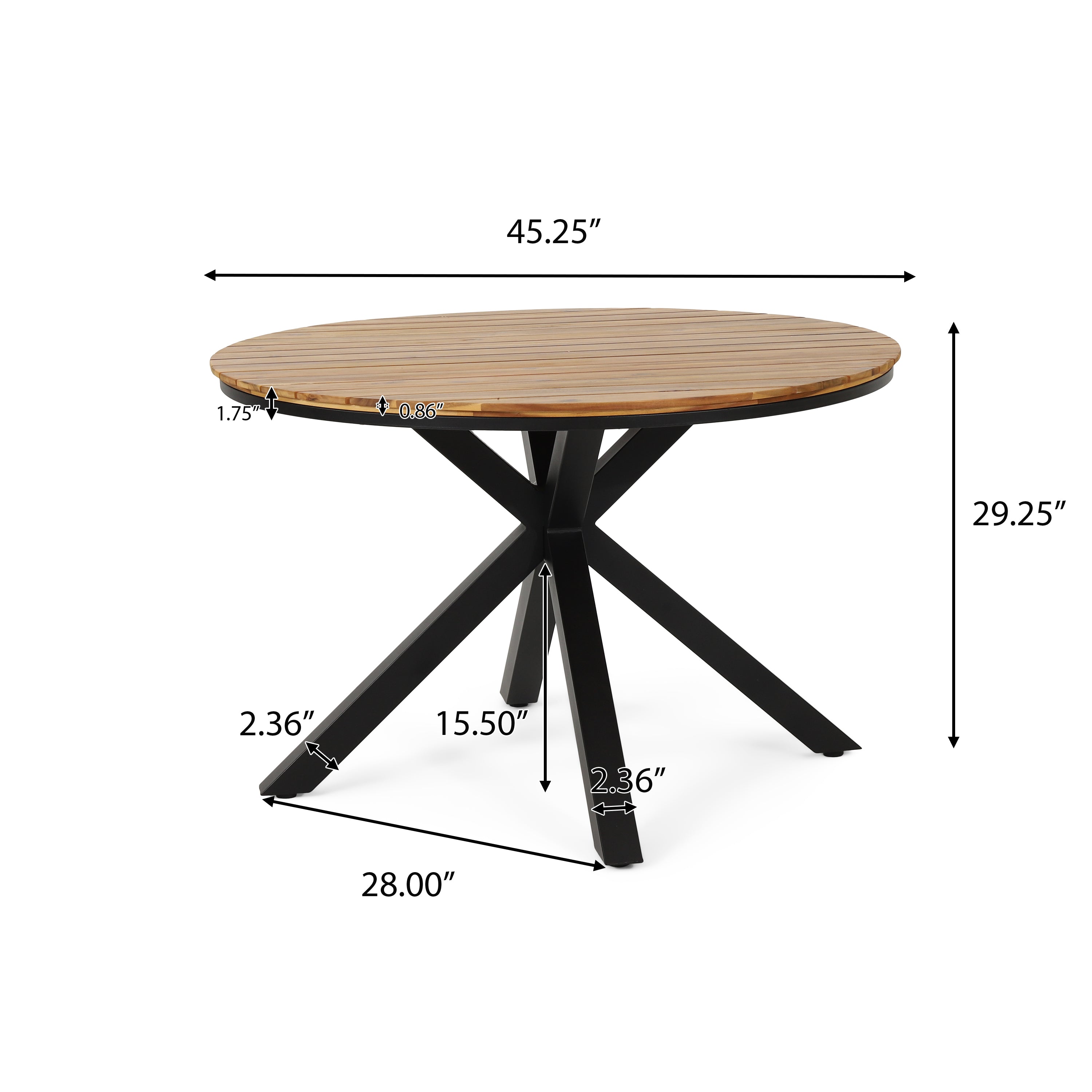 Mellie Outdoor Acacia Wood Circular Dining Table, Teak and Black