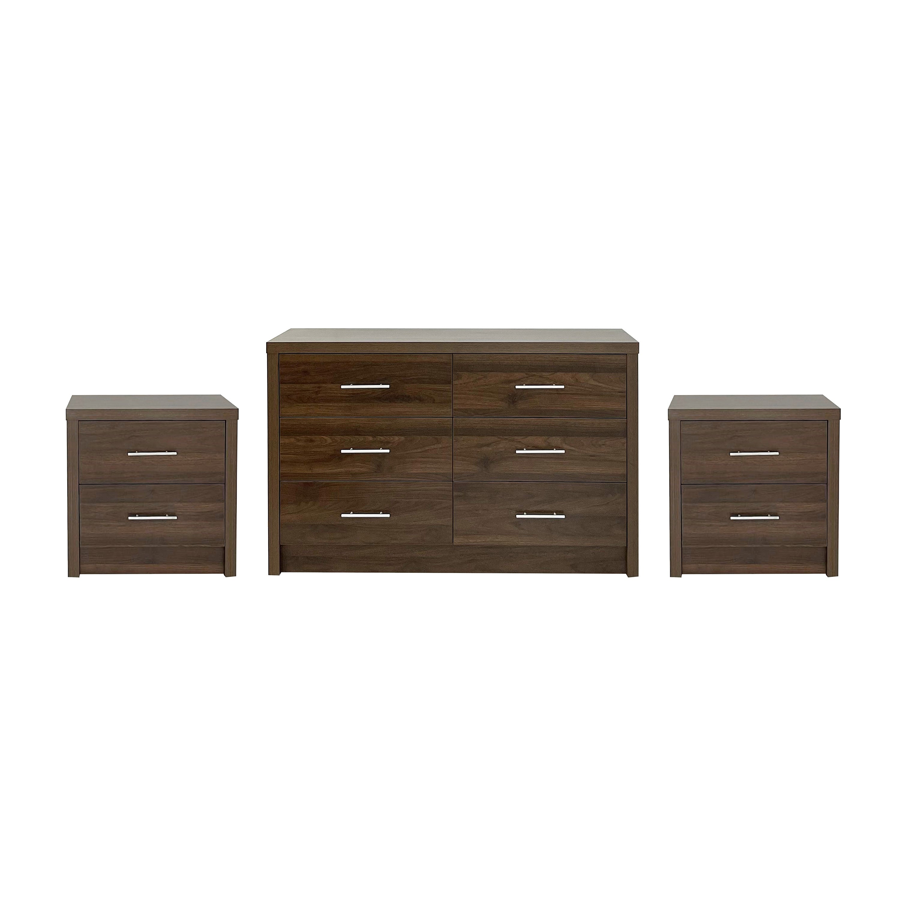 Marlette Modern 3 Piece Double Dresser and Nightstand Bedroom Set