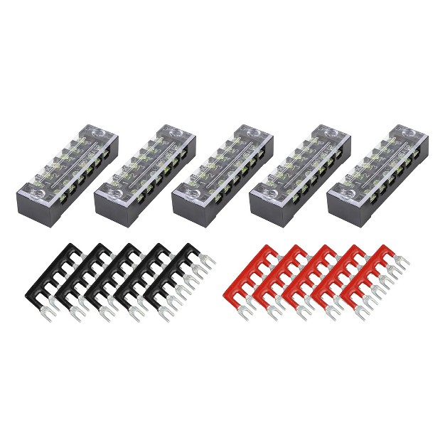 Unique Bargains Dual Row Screw Terminal Strip Pre Insulated Terminal Barrier Strip Bus Bar 600v 15a And 6 Positions 5 Set