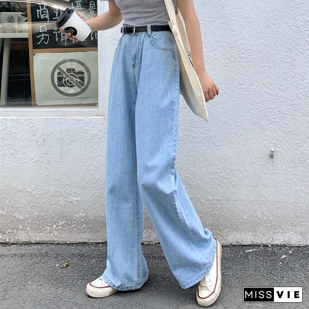 Woman Jeans High Waist Clothes Wide Leg Denim Clothing Blue Streetwear Vintage Quality Fashion Harajuku Straight Pants