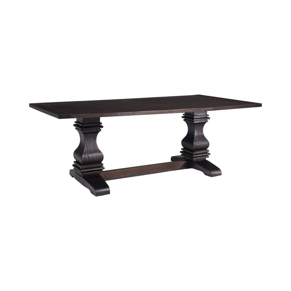 86 Inch Dining Table  Turned Legs  Double Pedestal  Rustic Espresso Brown