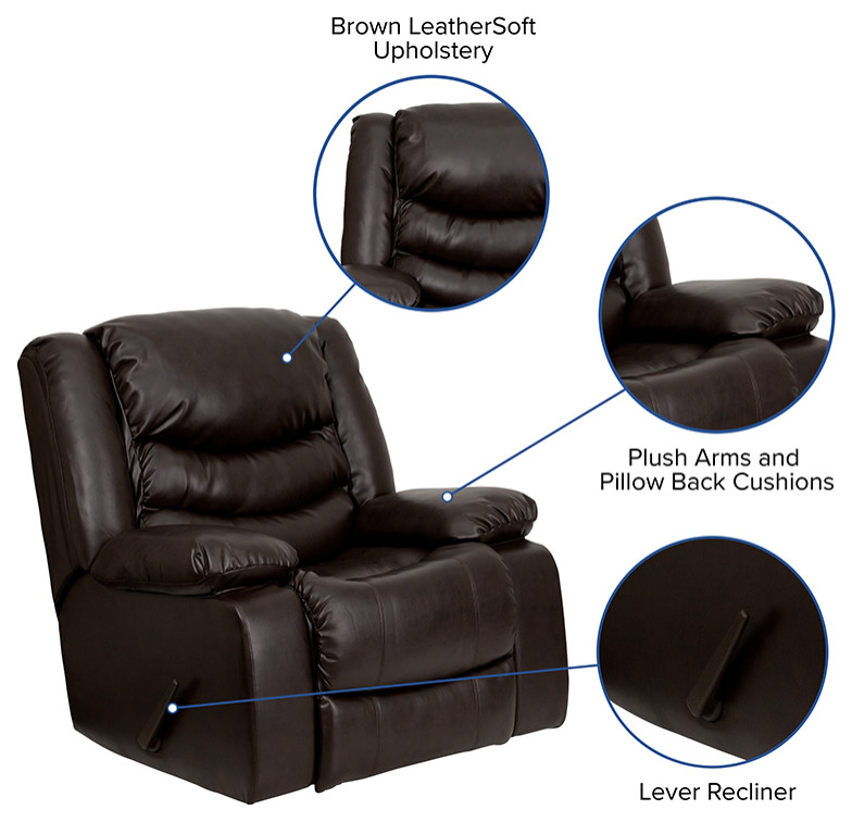 Plush Brown LeatherSoft Lever Rocker Recliner with Padded Arms   Contemporary   Recliner Chairs   by First of a Kind USA Inc  Houzz