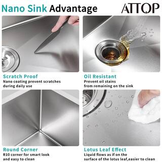 Attop Brushed 20-Gauge Stainless Steel 30 in. Single Bowl Undermount Scratch-Resistant Nano Kitchen Sink with Strainer NA301809R10-SL