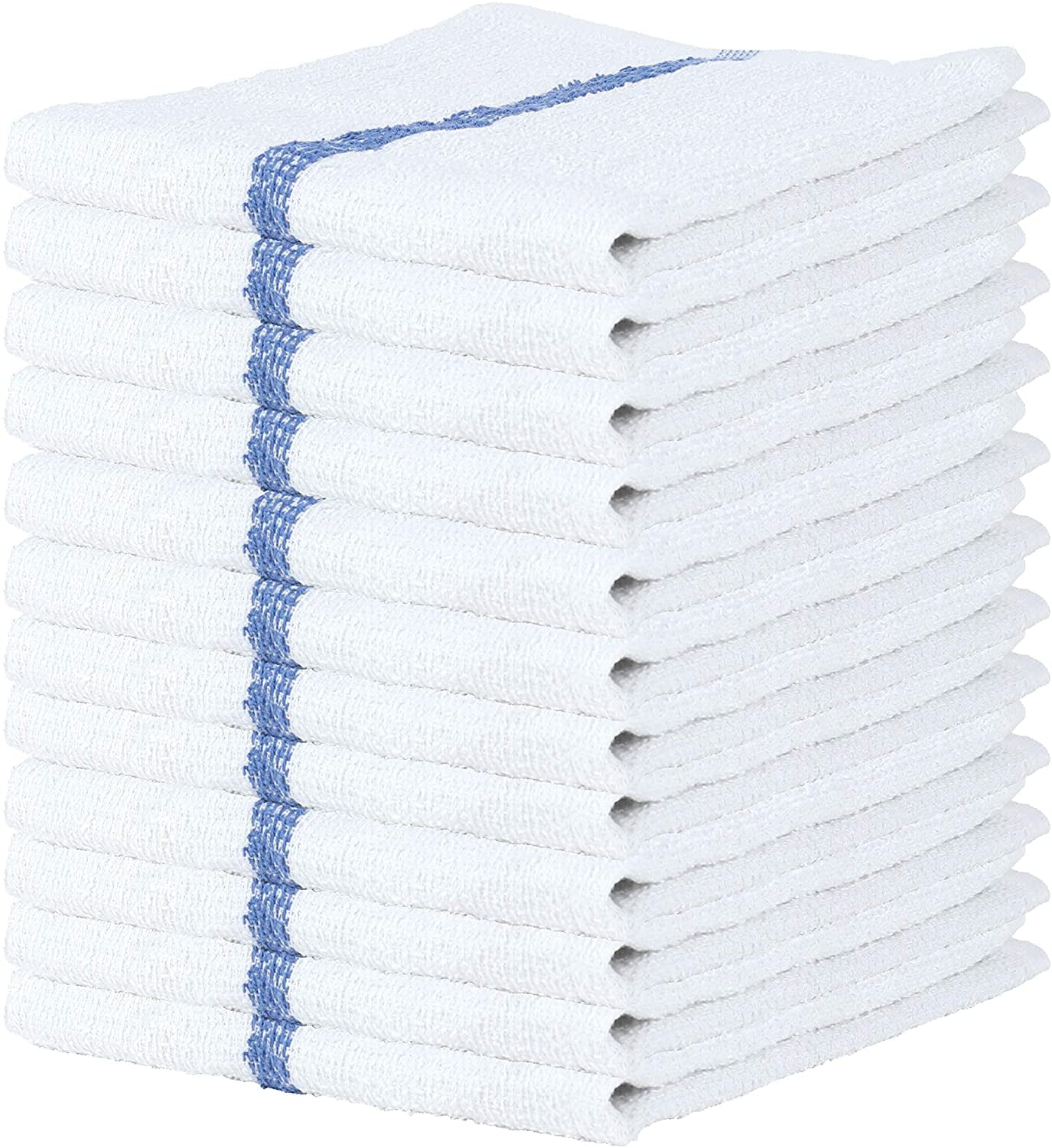 Soft Textiles 24 Pack White Blue Bar Mop Kitchen Towels 100% Cotton