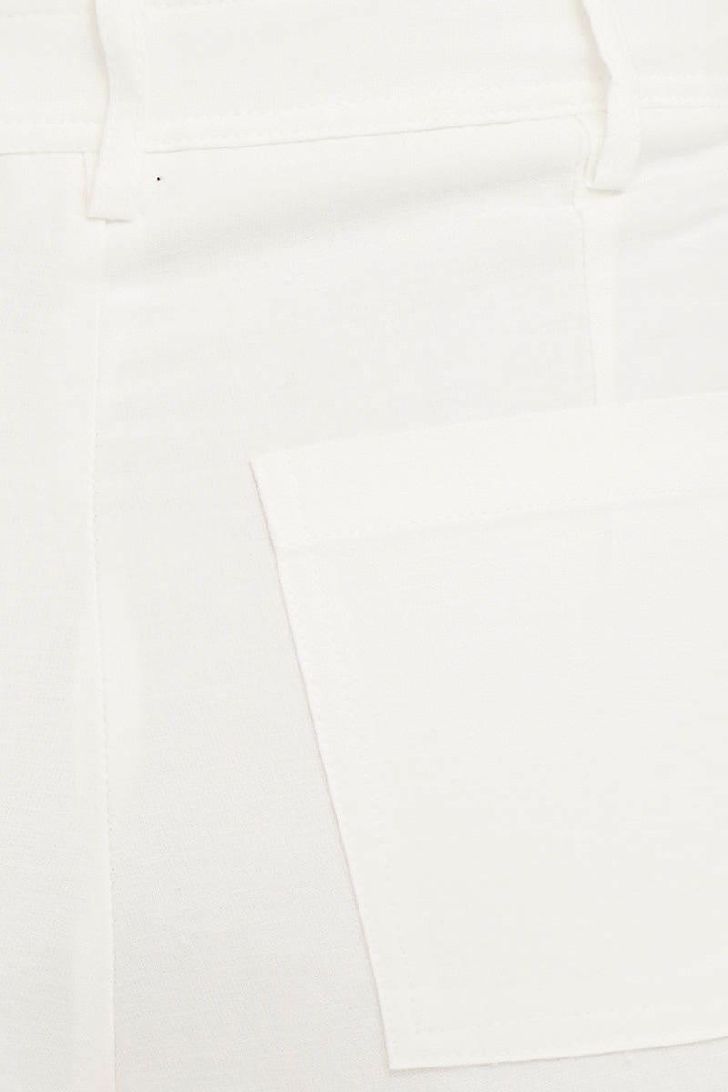 White High Rise Linen Blend Wide Leg Pants