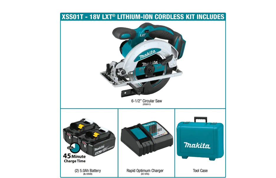 Makita XSS01T 18-Volt 5.0 Ah LXT Lithium-Ion Cordless 6-1/2 in. Circular Saw Kit