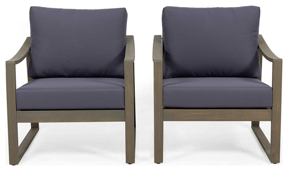 Set of 2 Patio Lounge Chair  Acacia Wood Frame and Cushioned Seat   Transitional   Outdoor Lounge Chairs   by Decor Love  Houzz