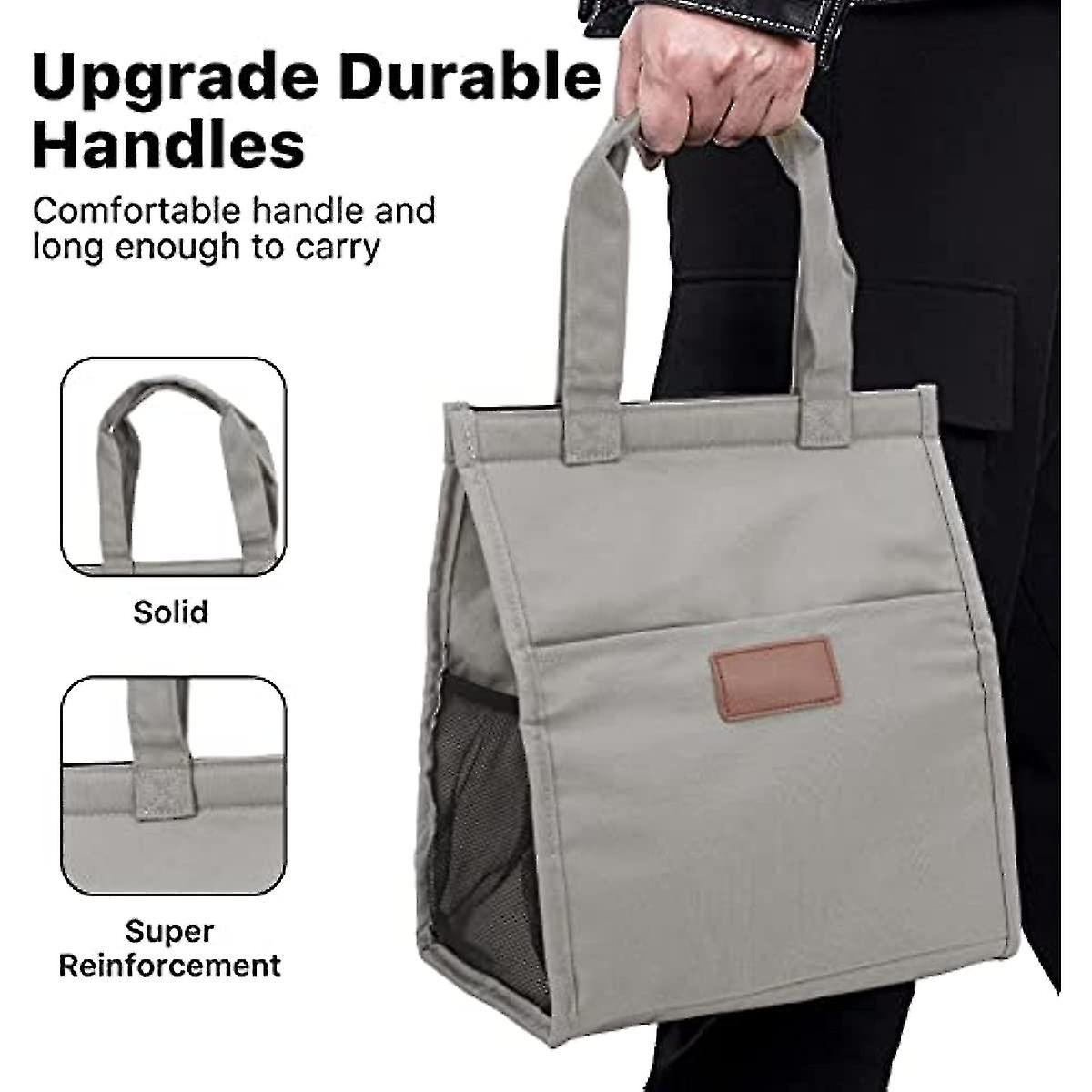 Reusable Lunch Bag Insulated Lunch Box Canvas Fabric With Aluminum Foil  Thermal Lunch Tote Handbag For Women Men School  Office (grey)