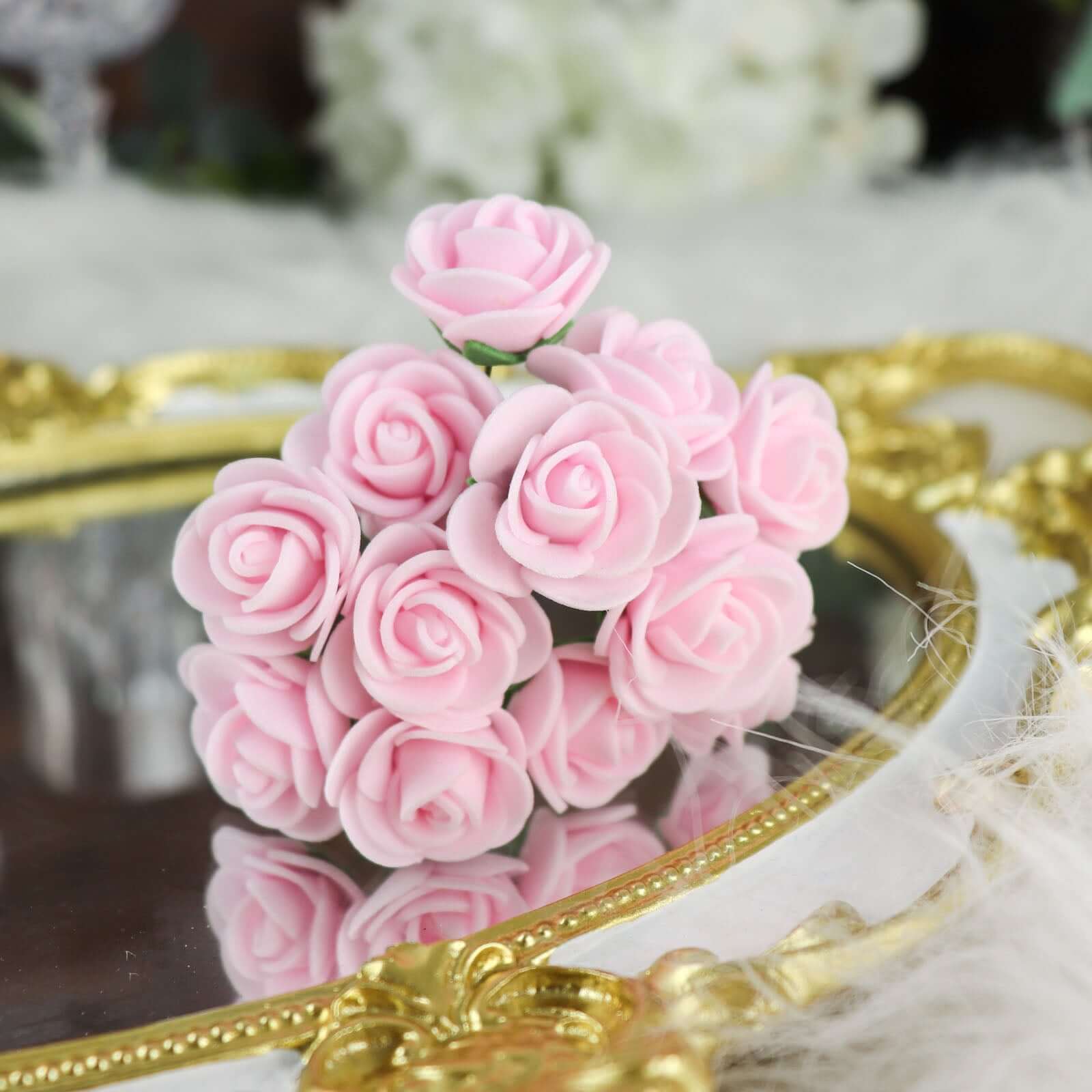 48 Roses Pink Real Touch Artificial DIY Foam Rose Flowers With Stem, Craft Rose Buds 1