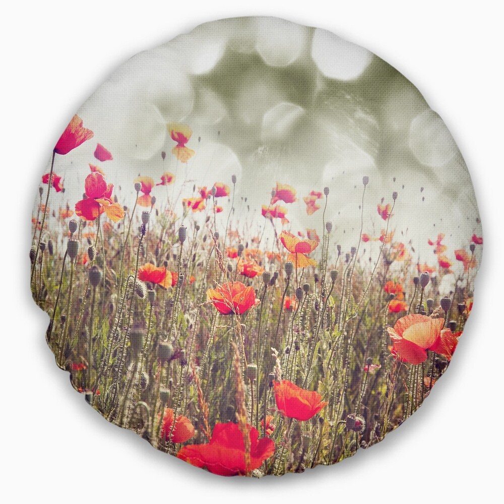 Designart 'Red Poppy Flowers Meadow' Floral Throw Pillow