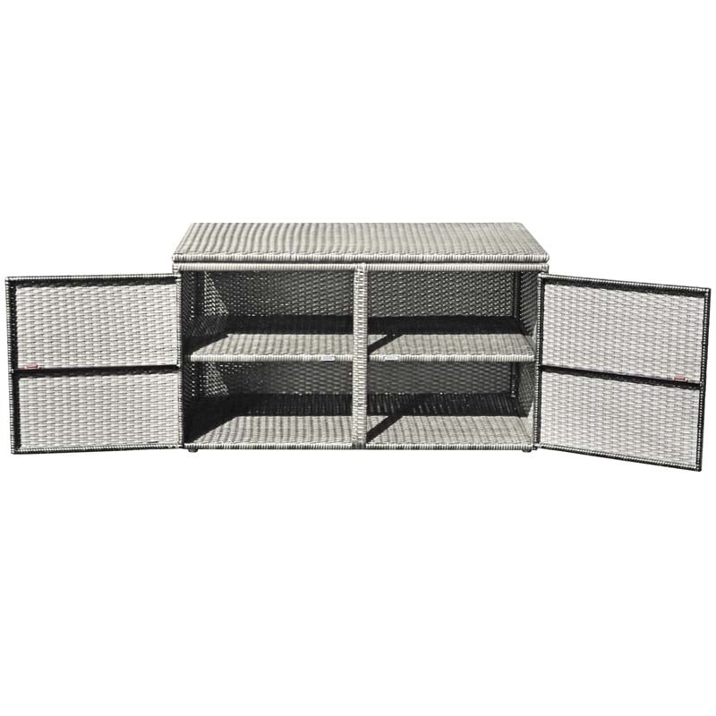 88 Gallon Patio Wicker Storage Box Rattan Deck Bench with Openable Door