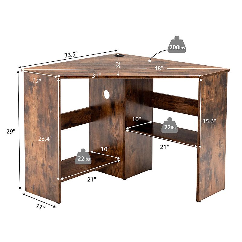 Corner Computer Desk Triangle Writing Workstation with Storage Shelf