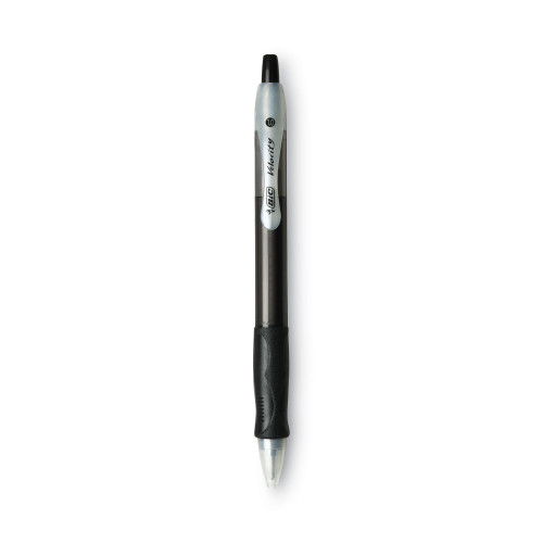 BIC Velocity Retractable Ballpoint Pen， 1mm， Black Ink， Trans Black Barrel， Dozen (VLG11BK)