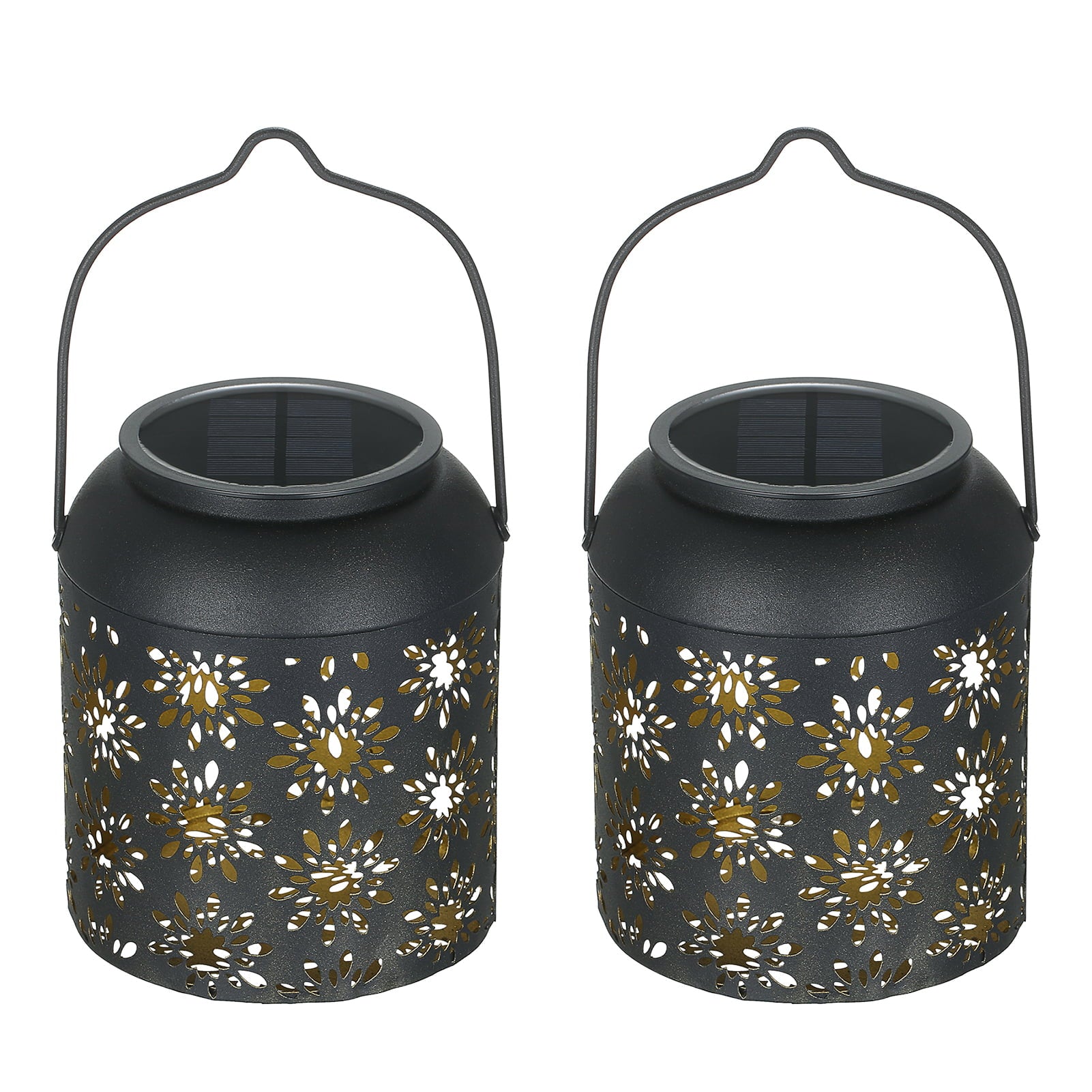 Tomshine 2Pack Solar Lantern Outdoor Hanging Light Retro Metal Decorative Light Hollowed Out Flower Pattern Garden Landscape Light