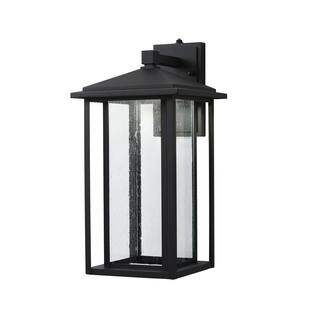 Home Decorators Collection Mauvo Canyon Black Dusk to Dawn Large LED Outdoor Wall Light Fixture with Seeded Glass L-06005-DEL