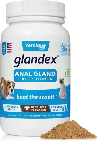 Vetnique Labs Glandex Anal Gland and Probiotic Beef Liver Flavored Pumpkin Fiber and Digestive Powder Supplement for Dogs and Cats