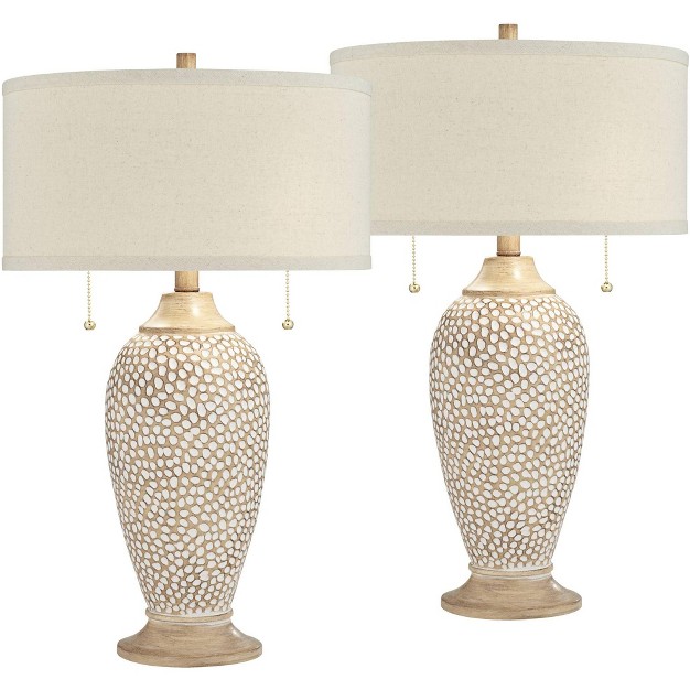 High Set Of 2 Beige Textured Pebble Drum Shade For Bedroom Living Room Bedside Nightstand House