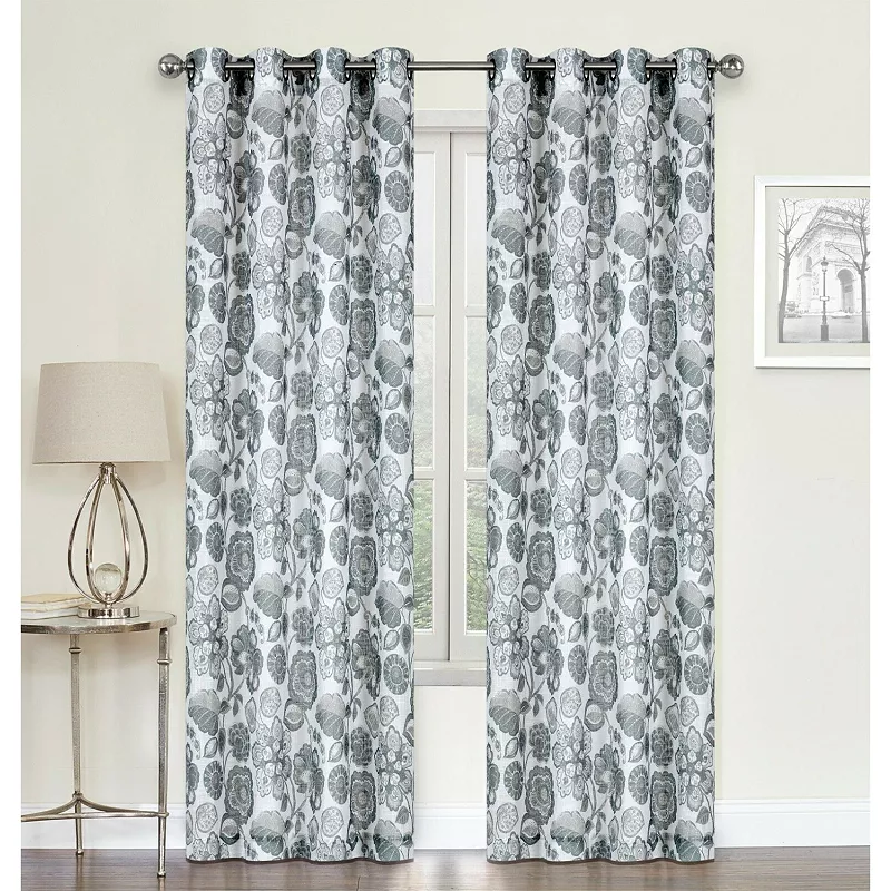 Kate Aurora Key West Summery Floral 2 Pack Grommet Top Sheer Curtain Panels