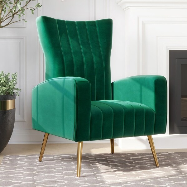 BELLEZE Kinsley Velvet Wingback Arm Chair w/ Metal Legs， 6 Colors - 26.97