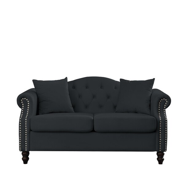 Chesterfield Sofa Black Velvet for Living Room