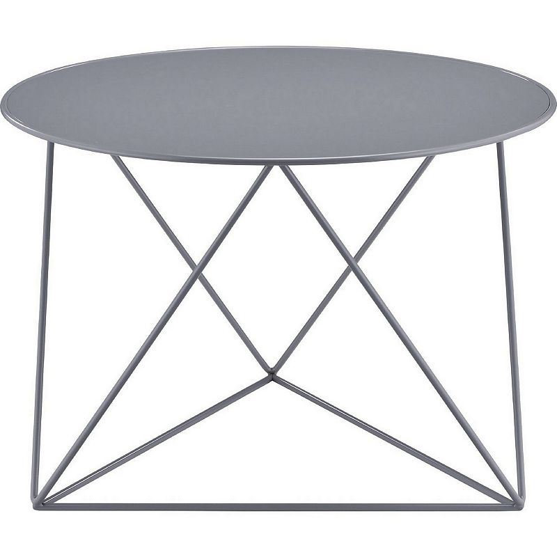 Accent Table with Open Geometric Base and Round Top， Gray