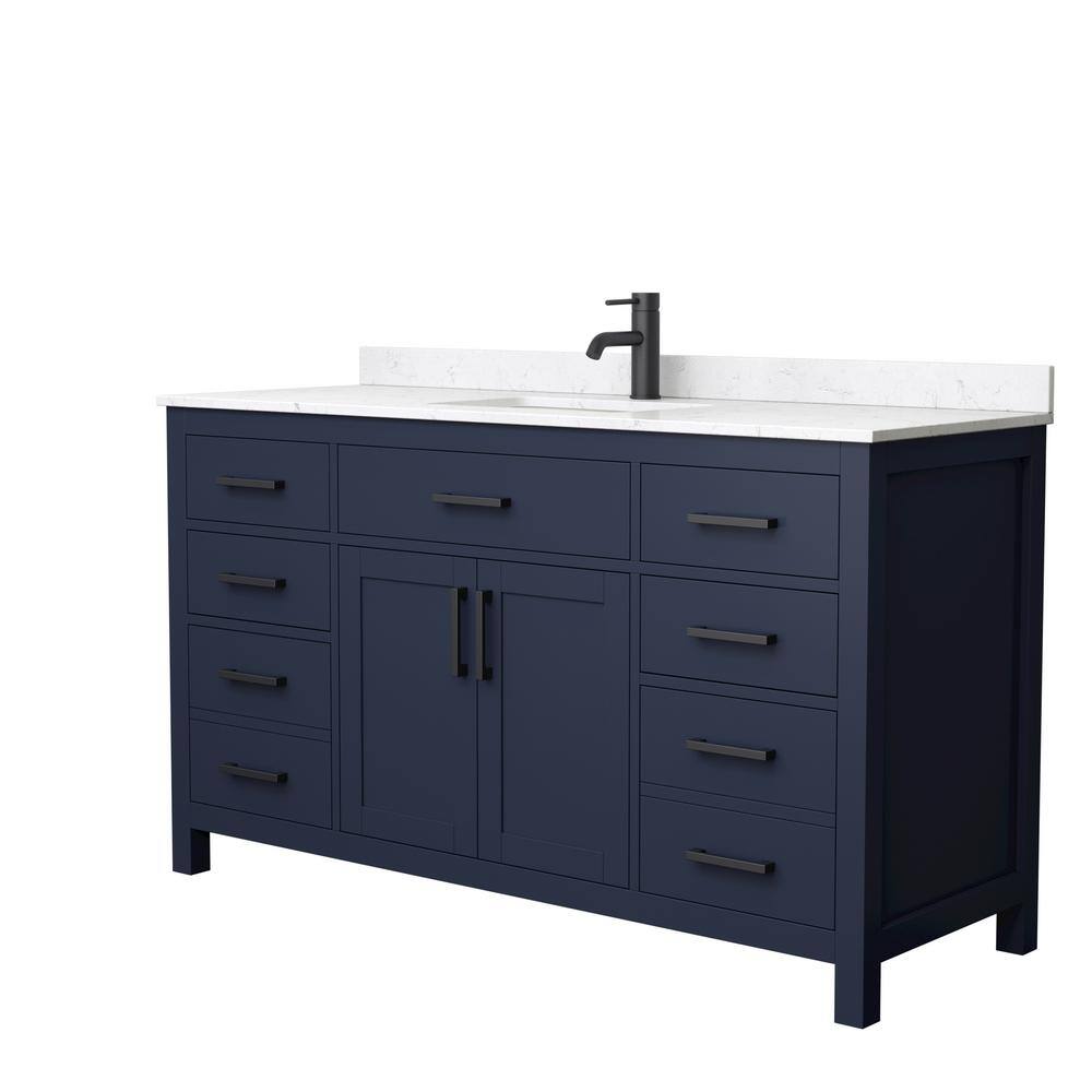 Wyndham Collection Beckett 60 in. W x 22 in. D x 35 in. H Single Sink Bathroom Vanity in Dark Blue with Carrara Cultured Marble Top WCG242460SBBCCUNSMXX