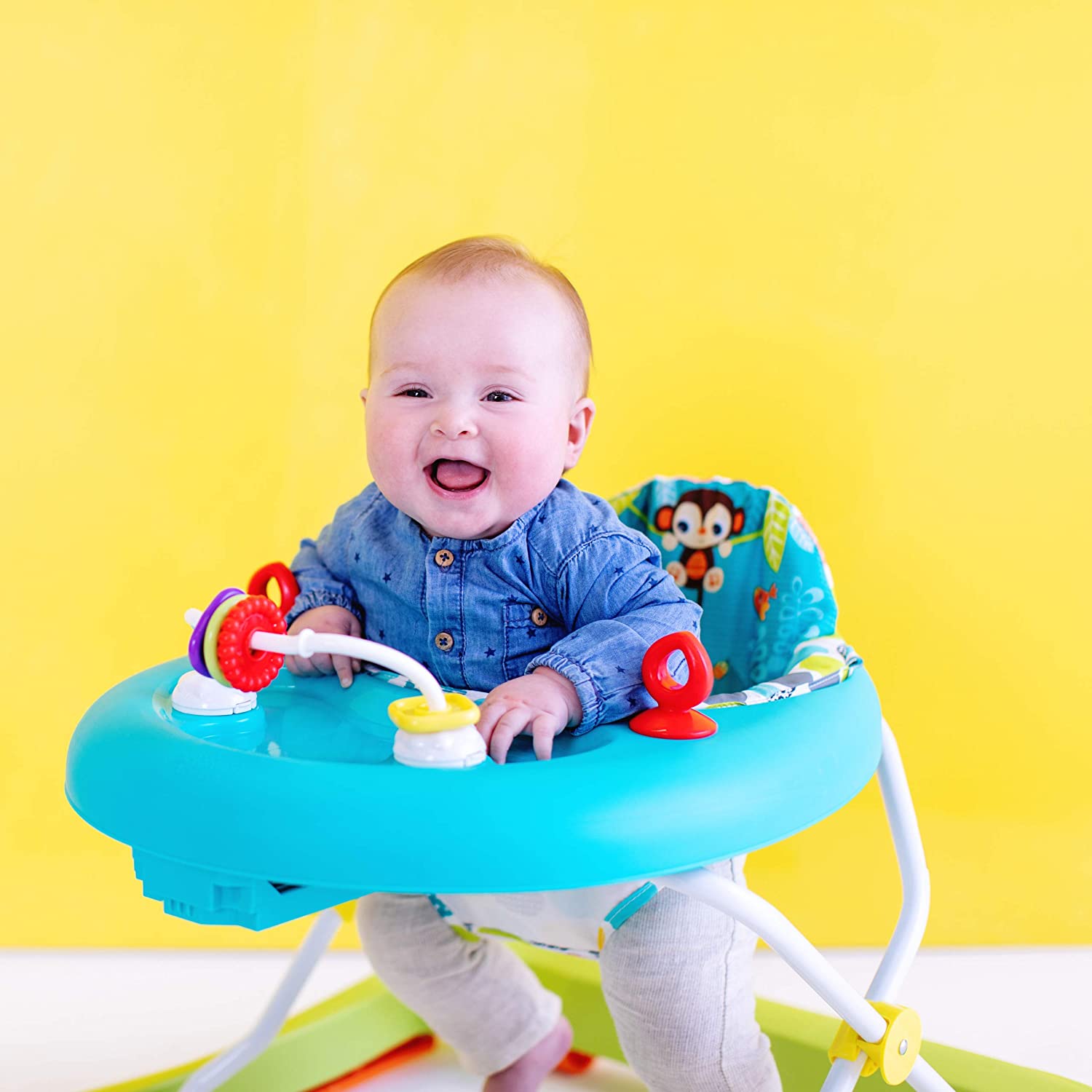 Bright Starts Giggling Safari Walker with Easy Fold Frame for Storage， Ages 6 Months 