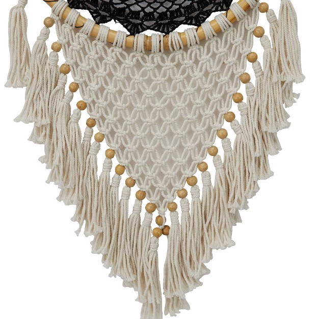 X 16 quot Cotton Macrame Handmade Intricately Woven Dreamcatcher Wall Decor With Beaded Fringe Tassels Black Olivia amp May