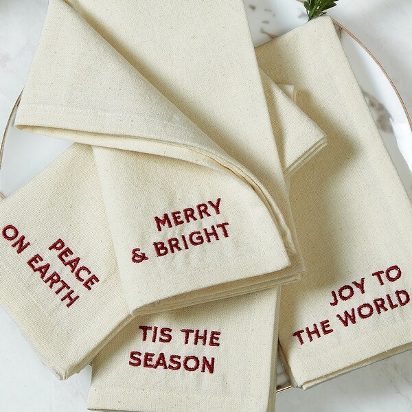 Joyful Sentiment Embroidered Napkins，Set of 4