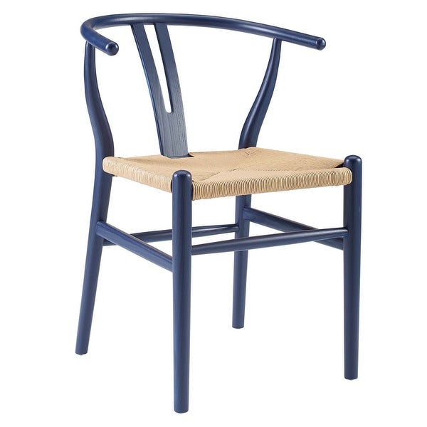 Novato Mid Century Modern Curved Blue Wooden Arm Dining Chair